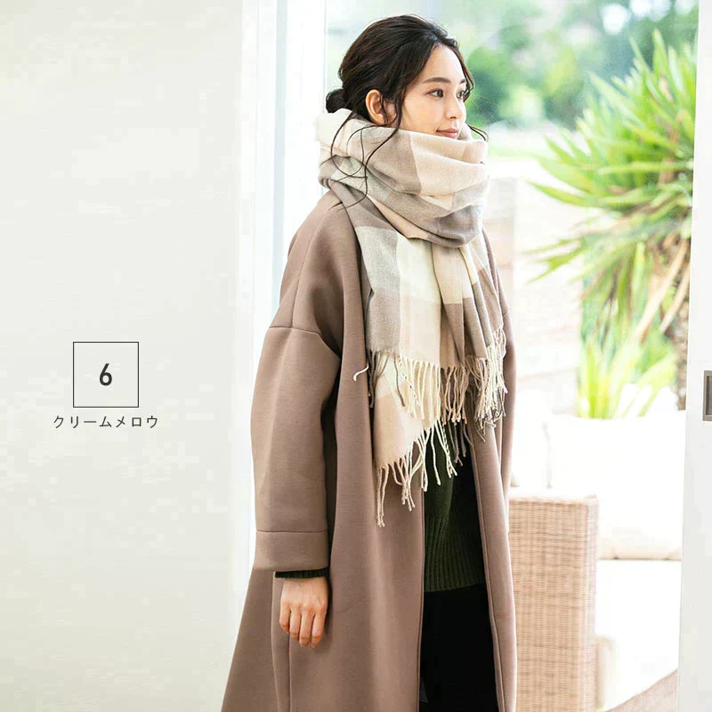 【6クリームメロウ】【商品名：大判なめらかストール】