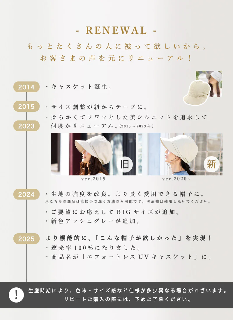 【BIGサイズ-ベージュ】【商品名：エフォートレスUVキャスケット】
