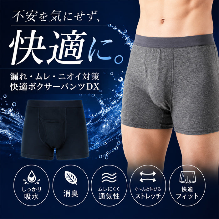 【紺 Mサイズ】軽失禁パンツ 尿漏れパンツ 男性用 ボクサーパンツ 軽失禁 失禁パンツ トランクス ちょい漏れ 前開き メンズ 長時間の移動 旅行 お出かけ 介護 ネイビー グレー M/L/LL