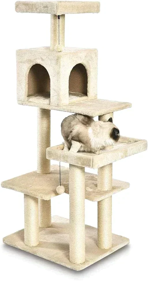 Amazonベーシック訳あり キャットタワー 60×143×49cm ベージュ ネコタワー