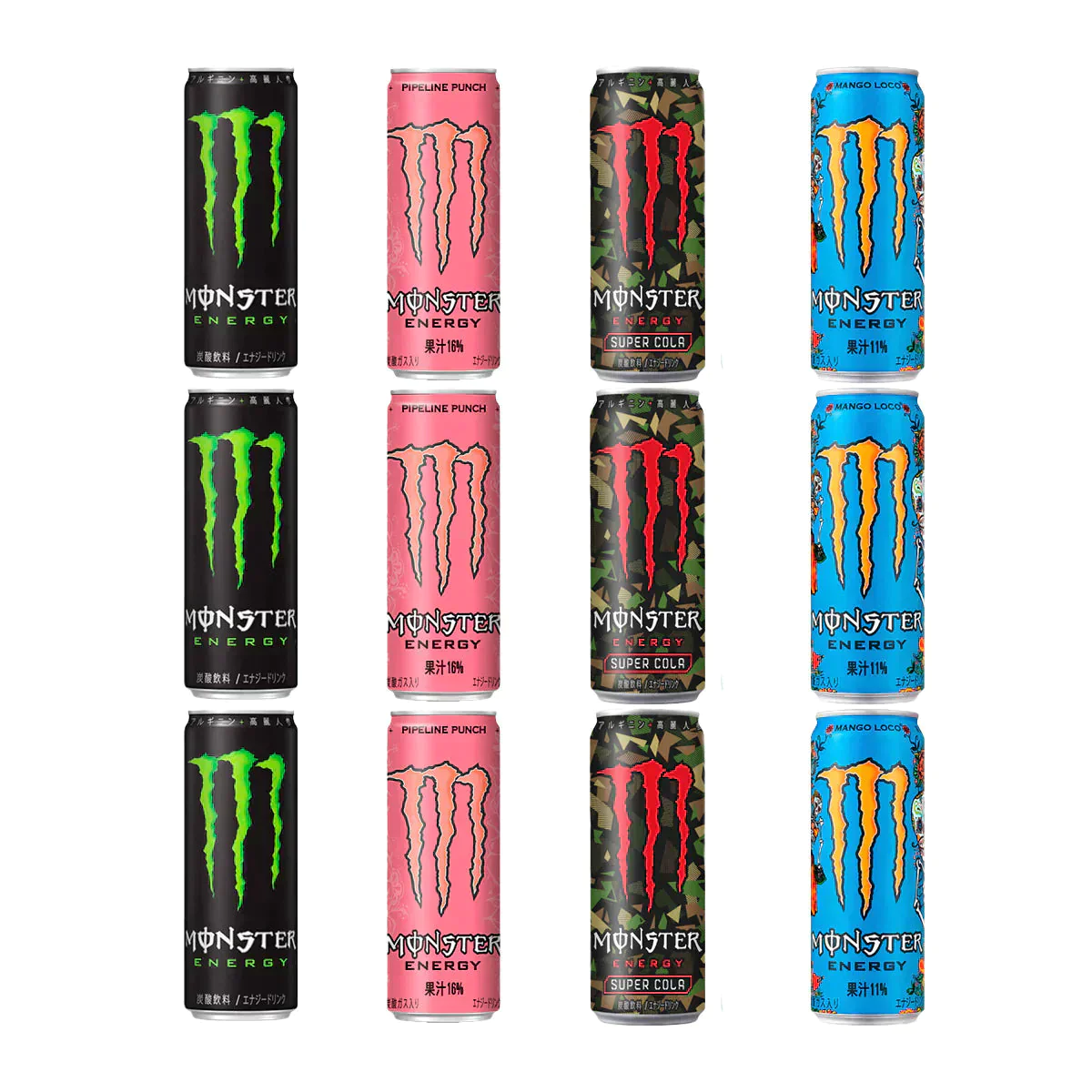 アサヒ モンスター エナジー 355ml x 12本 アソートセット（各3本 x 4種類）【エナジー、パイプライン、マンゴーロコ、スーパーコーラ】【家計お助けSALE】