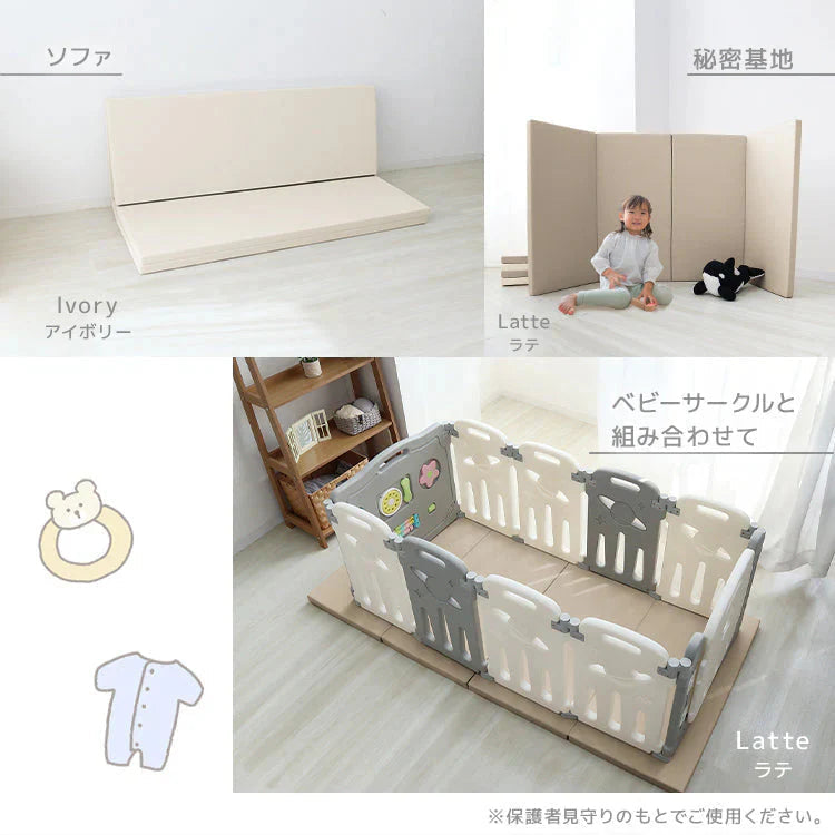 【グレー×ホワイト】プレイマット 折りたたみ 床暖房対応 4cm 厚手 防水 180cm×90cm 安全検査済み コンパクト ノンホルム 大判 高密度 マット お昼寝 厚手 軽量 体操 ヨガ トレーニング おしゃれ ベビー 赤ちゃん 子供 子供用 99.9%抗菌 抗菌 抗菌仕様
