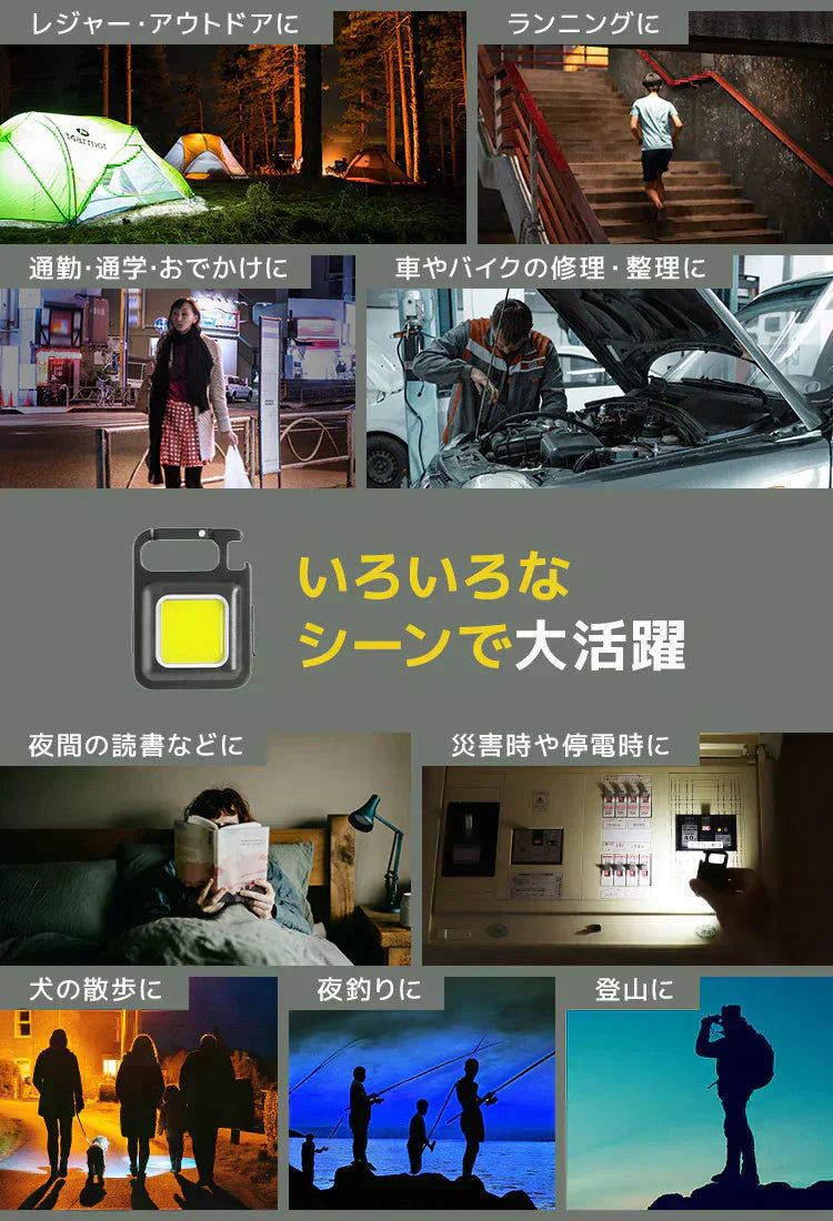 ミニ投光器 2個セット COBライト 充電式 小型ライト COB LED ライト 高輝度 1000lm IPX4 防水 4種点灯モード LED 投光器 作業灯 小型 携帯 ミニ ライト ハンディライト 懐中電灯 栓抜き 軽量 強力磁石付き