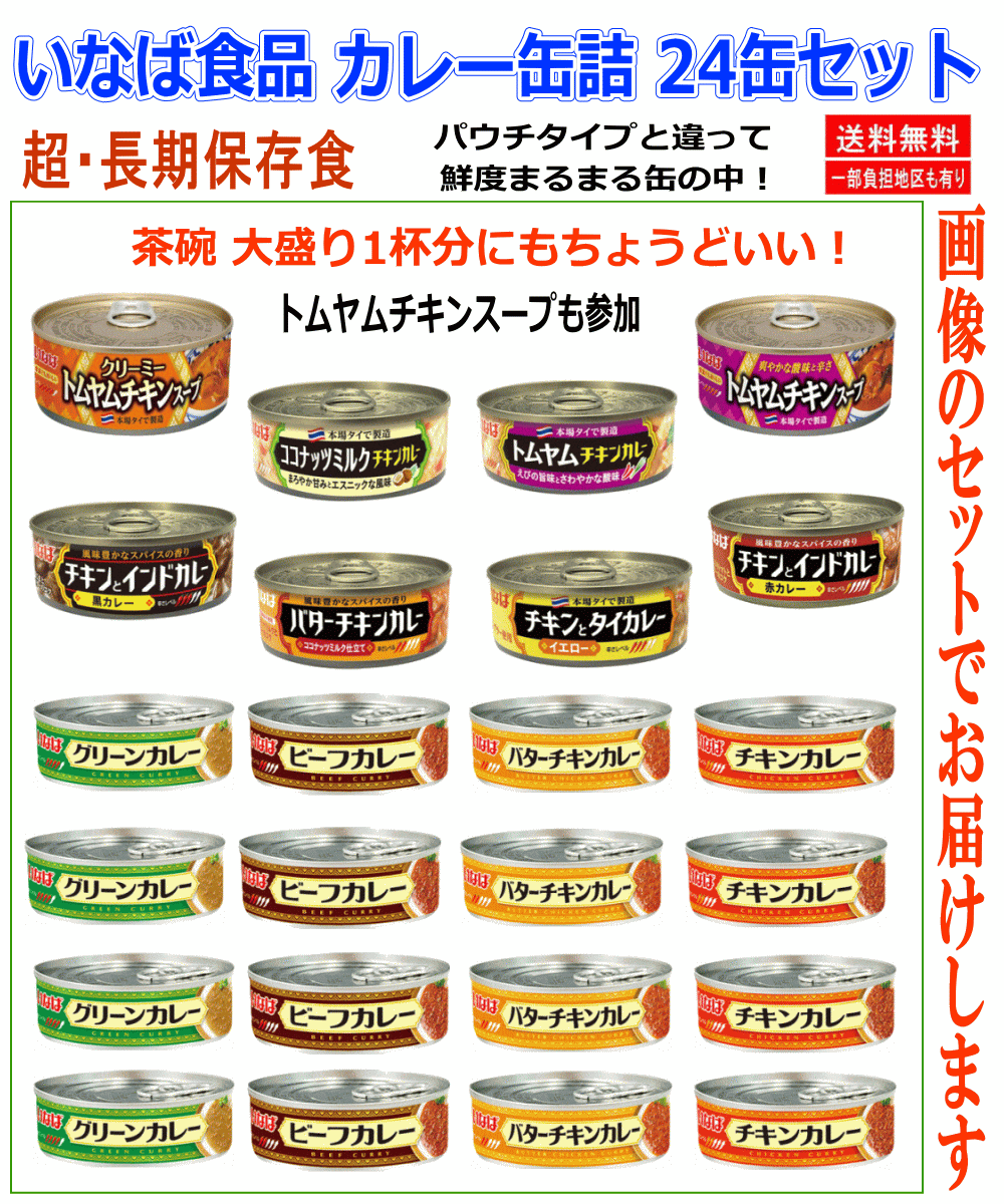 【缶詰】いなば カレー缶詰 スープ入り 24缶セット 詰め合わせ トムヤムチキンスープ タイカレー ビーフ チキン バターチキン 非常食 保存食 長期保存 備蓄 食べ比べ 関東圏送料無料 「一番人気」