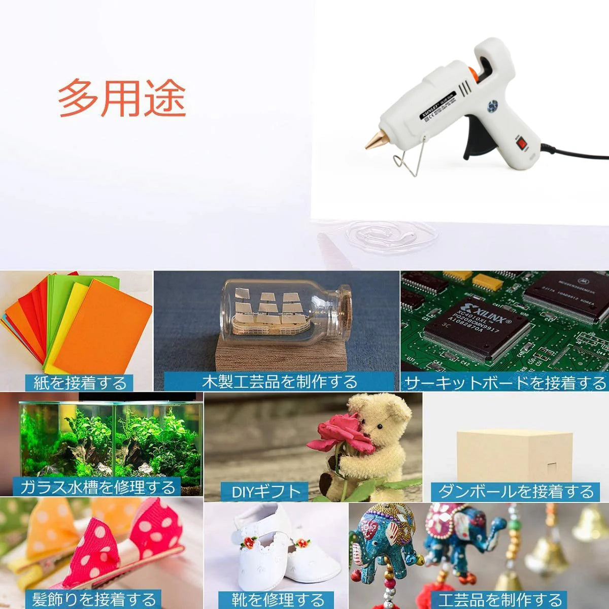 グルーガン 高温タイプ　作業用 プロ中大型 超強力グルーガンキット 温度調整 強力粘着 60/100W手芸用 DIY プラスチック接着/金属接合/ 陶器接合/車載/ 工業用 グルースティック10本付き(w074)