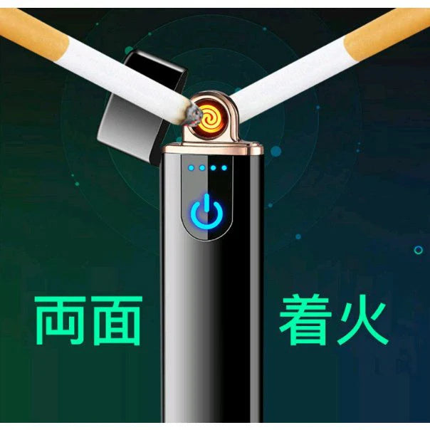 USB充電式 プラズマ 電気 usb ライター 小型 充電式 ガス?オイル不要 防風 軽量 薄型 プレゼントw107B（タイプB）ブラック