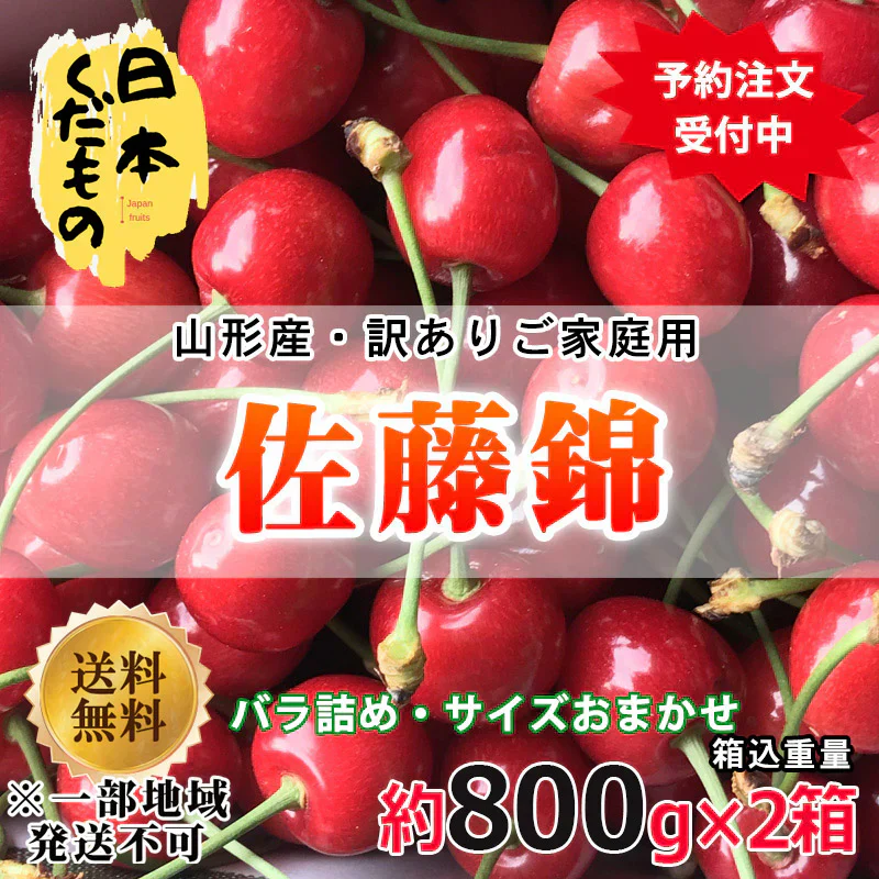 【6/20頃～7/20頃に発送予定】佐藤錦 さくらんぼ 800g×2セット 2999円 山形県産 訳あり 家庭用  商品説明必読 ※配送地域限定※
