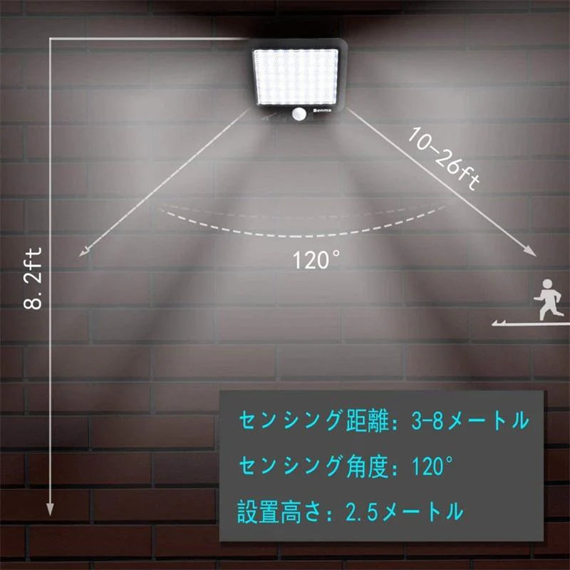 LED センサーライト 屋外 ソーラー 56LED分離式（ソーラ?ライトのセット） 人感センサー 分離式　延長コード付(w004)