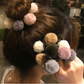 (ブラックグレー)ファー シュシュ ヘアゴム リングゴム 金具なし 職場 ヘアアクセサリー 大人 子供 髪留め