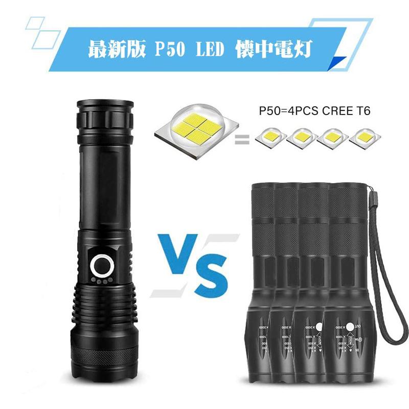 懐中電灯 小型 軍用 超高輝度 ledライト USB充電式 5モード調光 ズーム式 ハンディライト ミニ 軽量 防水