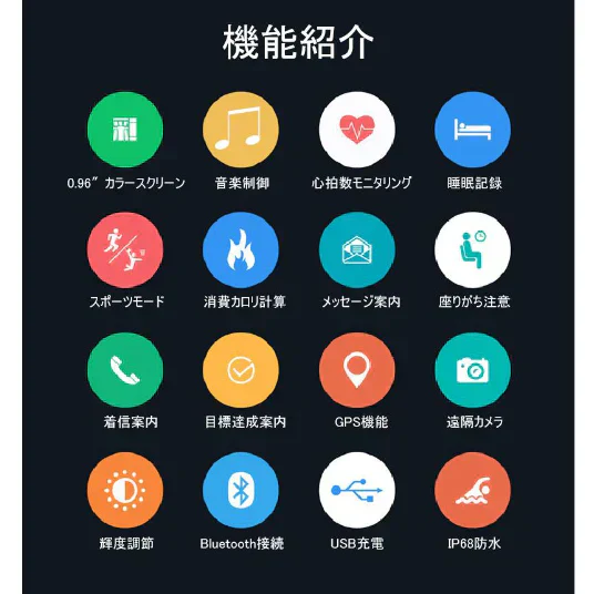 【ブルー】スマートウォッチ 腕時計 着信電話通知メッセージ表示 アプリ通知 座りがち注意 遠隔撮影 健康サポート機器【iPhone対応】 LINE アラーム 日本語対応