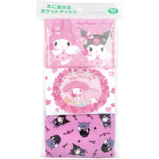 ハヤシ商事 水に流せるポケットティシュ マイメロディ＆クロミ 8組16枚 9個入り X14パック