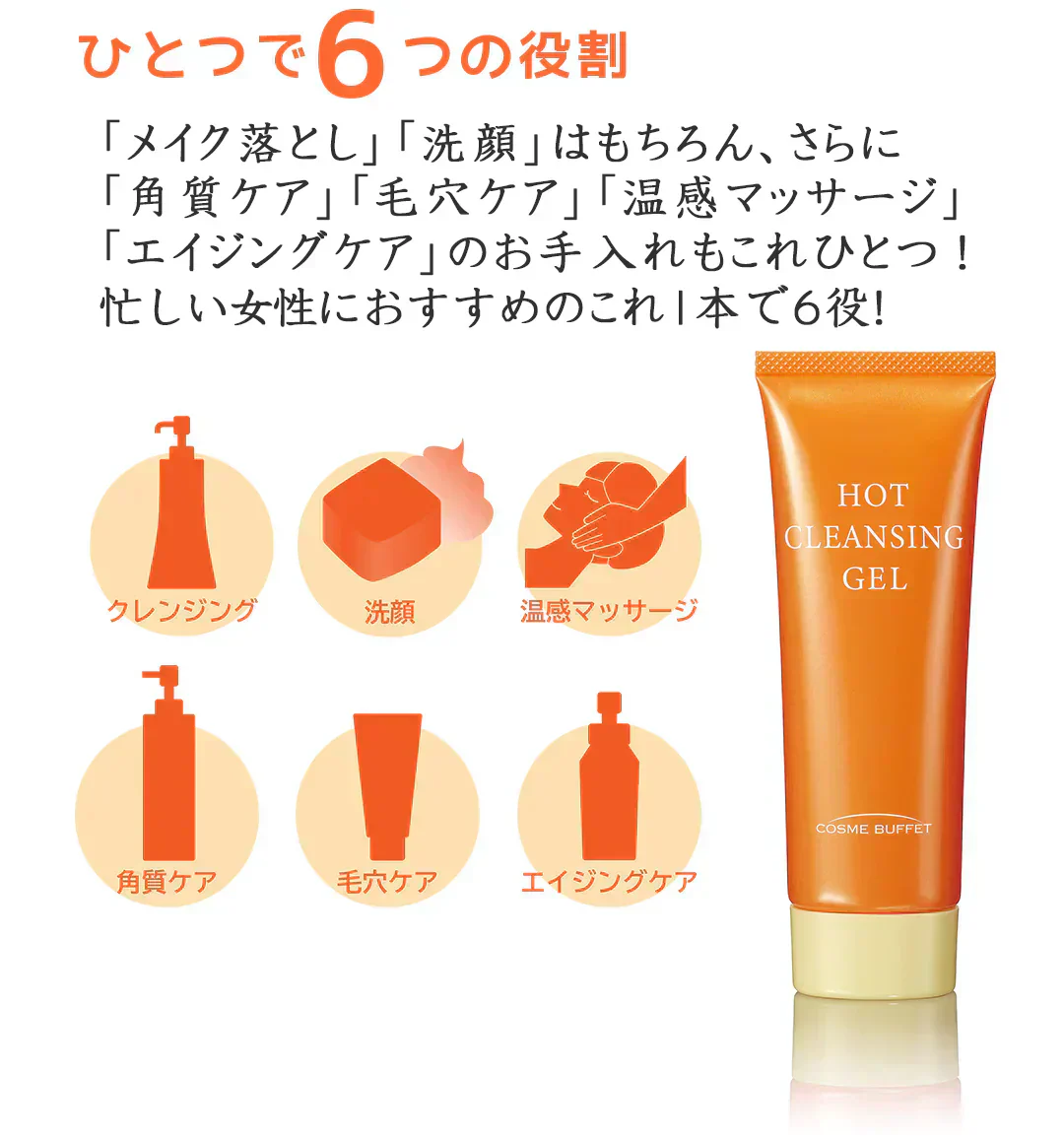 あの赤い成分アスタキサンチン配合　 コスメビュッフェ　ホットクレンジングジェル　90g　温感クレンジングジェル　 W洗顔不要!1品6役　 メイクはもちろん、毛穴汚れまでスッキリ落とす!