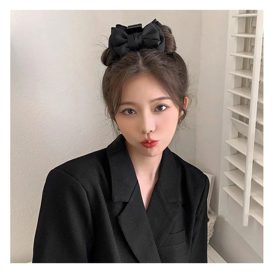 (ブラック)ヘアアクセサリー リポン ヘア爪 クランプ かわいい オシャレ 髪飾り