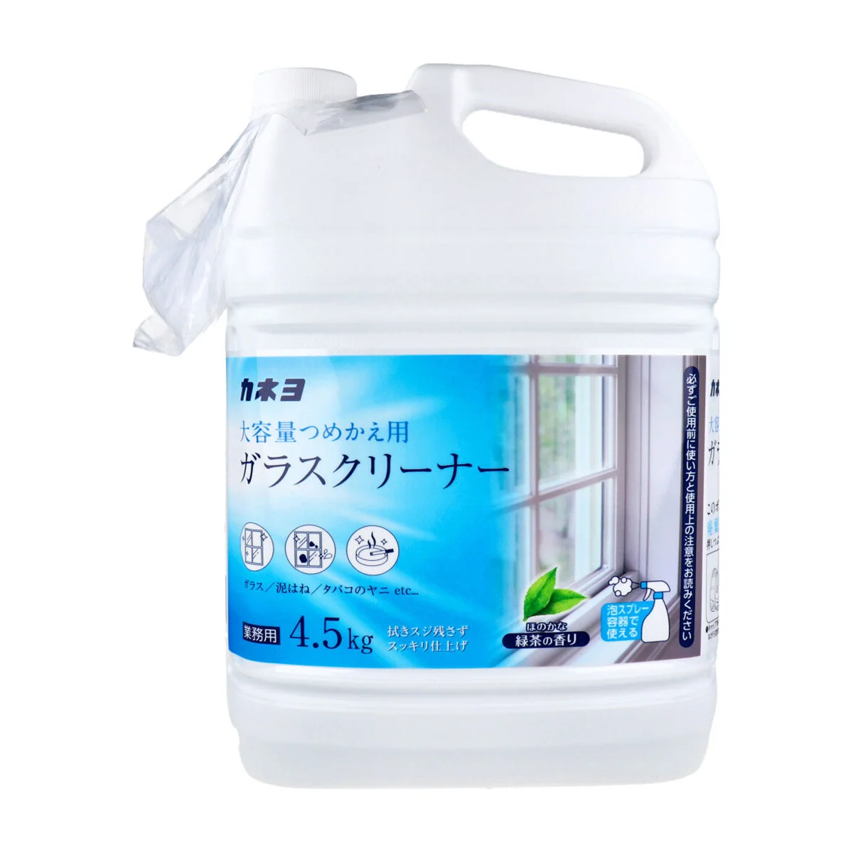 カネヨ石鹸 ガラスクリーナー 弱アルカリ性 ほのかな緑茶の香り 大容量 つめかえ用 業務用 4.5kg X3本