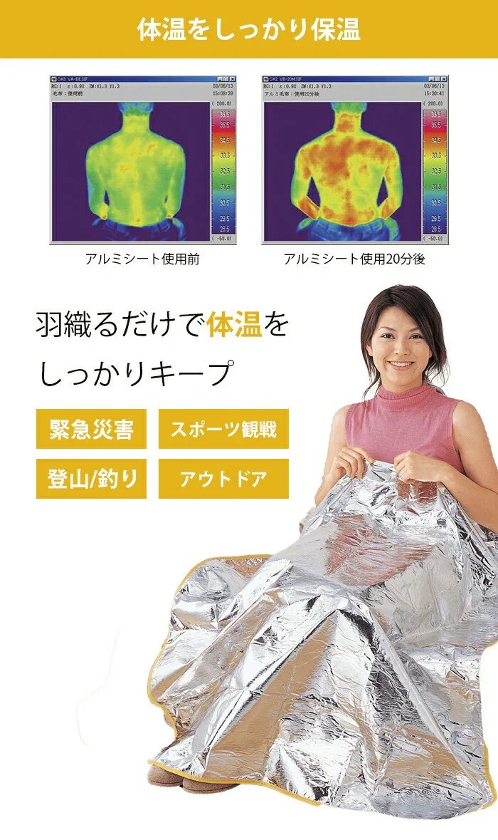 サバイバルシート アルミブランケット エマージェンシー 防災 防災グッズ 避難グッズ / 災害用 登山 アウトドア 非常用 コンパクト