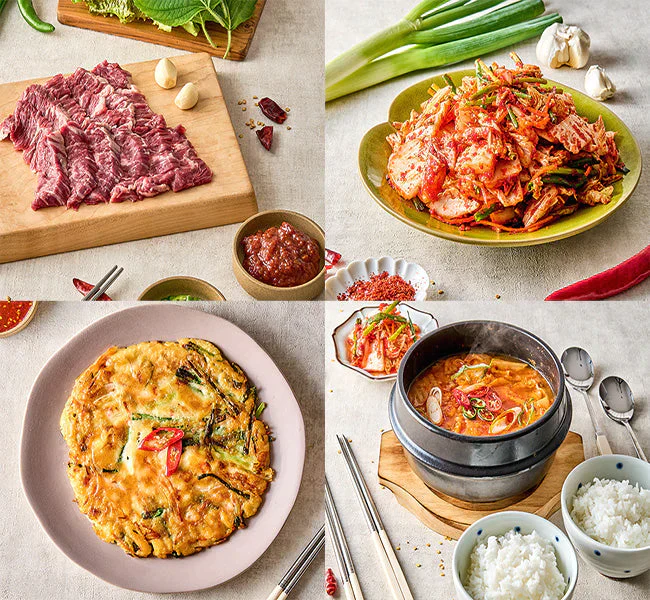 ホリデーバラエティーセットC(手作り焼肉セット、浅漬けキムチ、海鮮チヂミ、キムチチゲ、クリスマス、年末年始、パーティー、韓国料理、韓国商品、韓国、韓国食べ物、韓国食材、ミールキット、食材宅配、冷蔵食品、料理キット、食材セット、お試し)