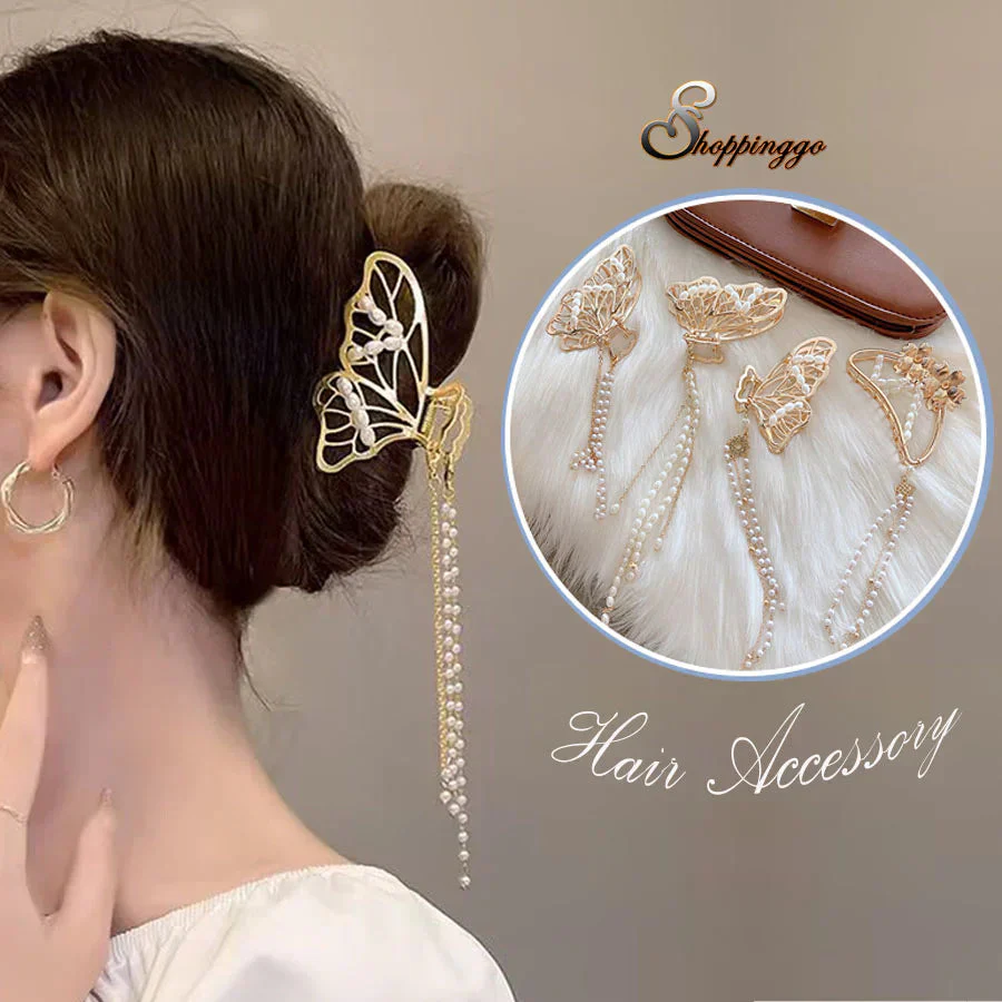 (A02)ヘアクリップ バンスクリップ パール 蝶 バレッタ おしゃれ シンプル ゴールド ヘアアクセサリー 髪飾り