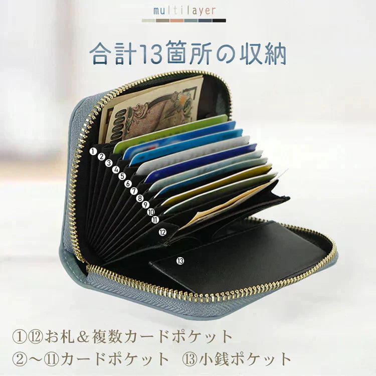 ミニ財布 「ブルーグレー」 お札折らない レディース メンズ 本革 二つ折り レザー カードケース 小銭入れ コインケース フラグメントケース プレゼント