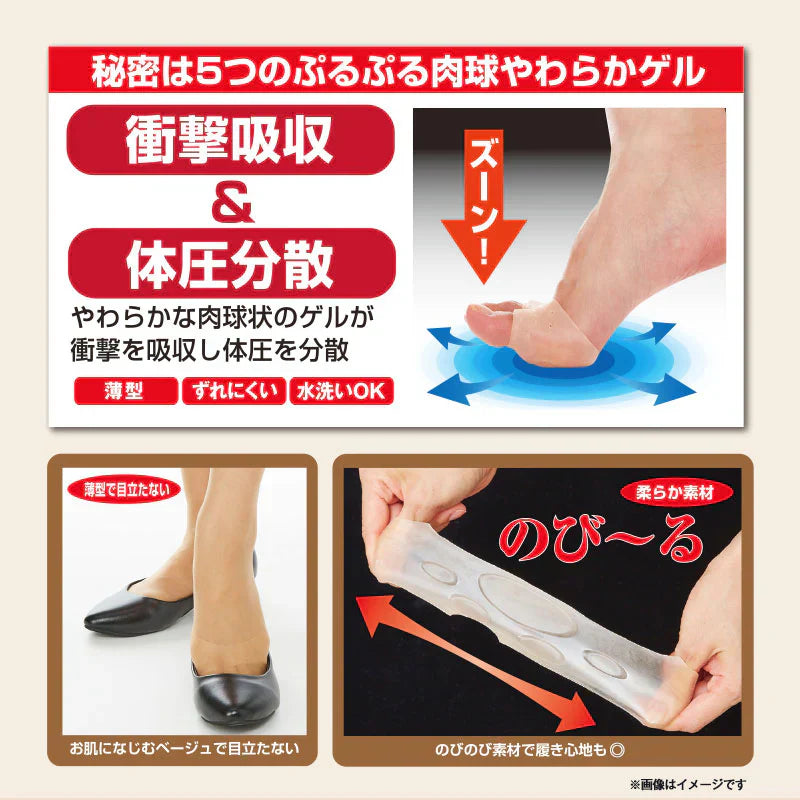 肉球底まめゲルサポーター/足まめ 魚の目 関節 底マメ ゲルサポーター 両足セット ムレにくい 足指サポーター目立たない クリアベージュ 薄型 伸びる素材 水洗いOK