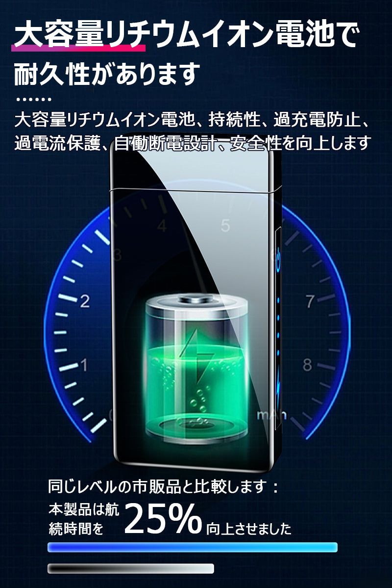 電子ターボライター アークライター 防風 USB充電式 メンズUSBエレクトロンプラズマライター LCD電量ディスプレイ IPX7防水 電池残量表示 誕生日w169A (ブラック)