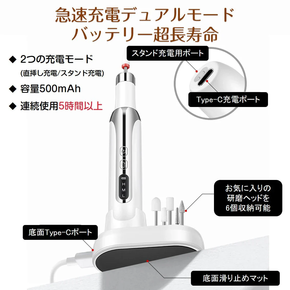 ネイルマシン 電動 ネイルポリッシュ リムーバー 初心者 女性 おすすめ ネイルオフ ジェルネイルオフ 甘皮ケア USB充電 ヘッド12種 充電スタンド付属 プレゼント