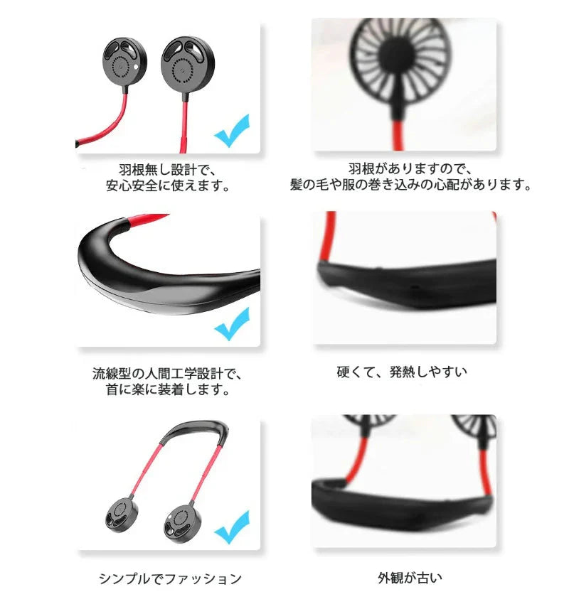 扇風機 首掛け扇風機 卓上扇風機 ハンズフリー 羽根無しミニ携帯扇風機 角度調整 羽根無し 三階段調節 USB充電式 ポータブル 持ち運び 省エネ w088C(ピンク)