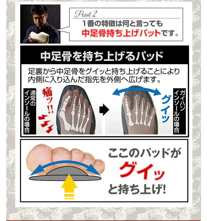 ガイハンインソール ・Lサイズ【外反母趾専用　インソール　ユビフリー　根本から補整　長時間　旅行　理想のアーチ　シューフィッター　足の専門家】中敷き 腰痛 骨盤 姿勢 衝撃吸収 腰らくインソール 骨格補正 衝撃吸収 アーチ アーチサポート 高反発 ハニカムゲル 姿勢矯正 靴脱げ防止 グッズ おすすめ 通販 人気