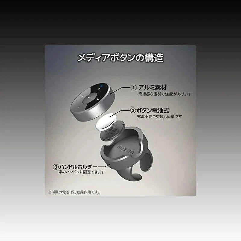 メディアボタン  マルチメディアリモコン Bluetooth 音楽の再生/停止 自撮りシャッター機能付き 超軽量 Blutoothボタン 側面にアルミ素材 通話ボタン w261B(ブラック)