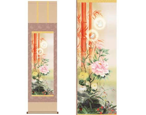 開運掛軸 【吉祥百花繚乱図】 片山観雪筆 [ 収納箱 10年保証 品質保証付き 31×89 四季 開運 人気 和 国産 受注生産 床の間 和風 掛け軸 日本製 名画 縁起物 プレゼント 画寸 送料無料 ]