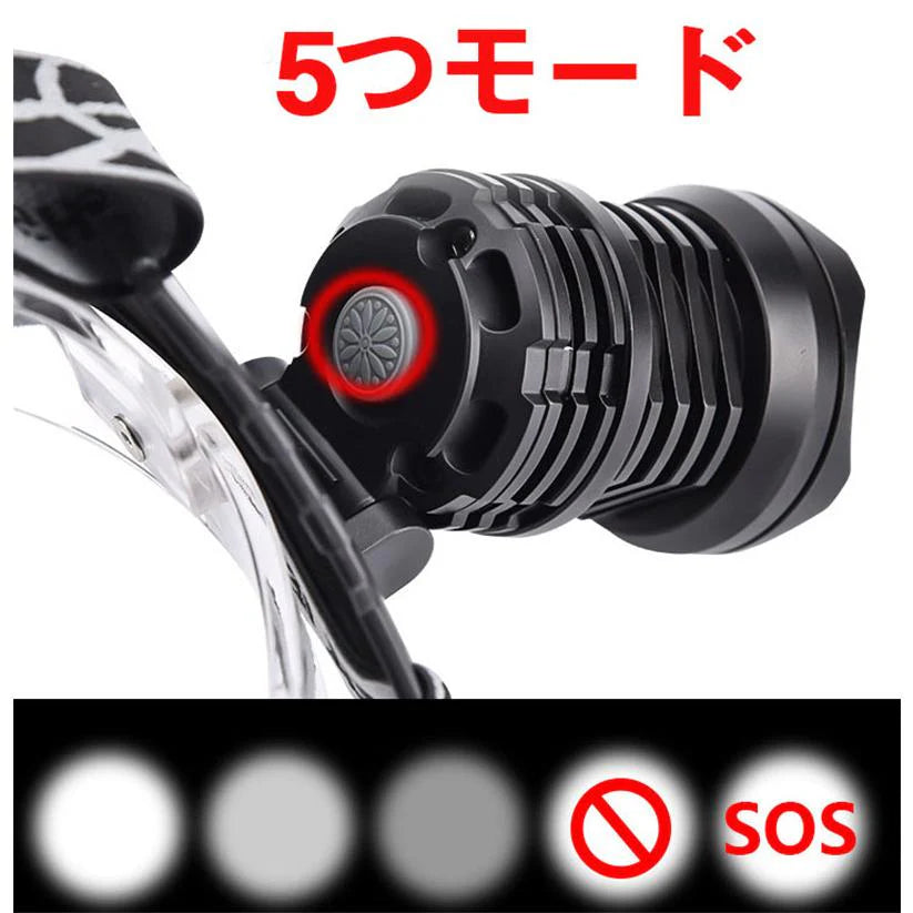 LEDヘッドライト 超強ルーメン 最高輝度 2020最新仕様 5段階の点灯モード(w016)