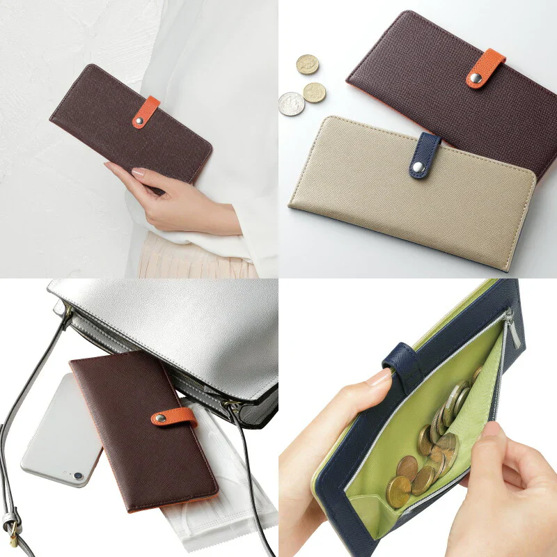 【ブラウン-オレンジ 】スリムに収納 スマートウォレット コンパクト 極薄 カードケース シンプル スマート財布 レディース 極薄財布 薄い財布 小銭入れ付 収納 スリム 小さい財布 お出かけ財布 薄い財布 プレゼント