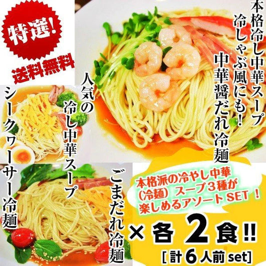 特選冷し中華3種セット　胡麻だれ　中華醤だれ　シークヮーサー　各2食　計6人前　冷麺スープ詰め合せ