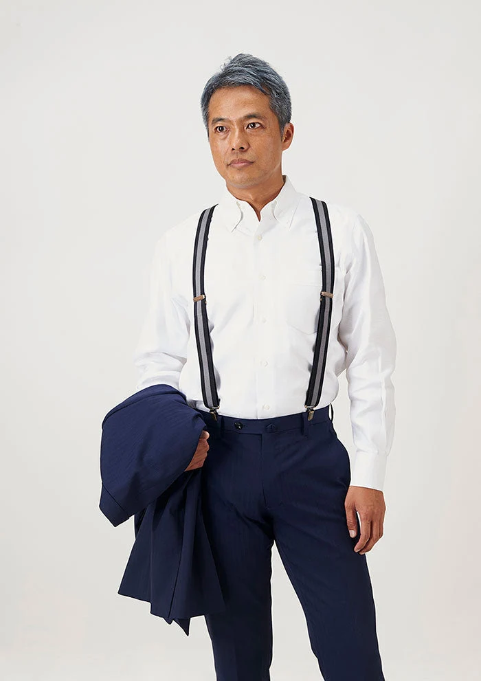 【グレー/ブラック】サスペンダー メンズ ビジネス カジュアル デザイン工房「クレオ」大人のサスペンダー ブラック ブラウン 日本製 プレゼント ギフト 父の日 敬老の日 贈り物