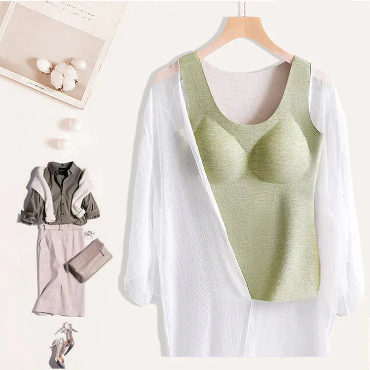 カシミヤシルクタンクトップ 「ベージュXLサイズ」 キャミソール カップ付きタンクトップ ブラ カップ付きキャミソール ブラキャミ 裏起毛 カップ取り外し