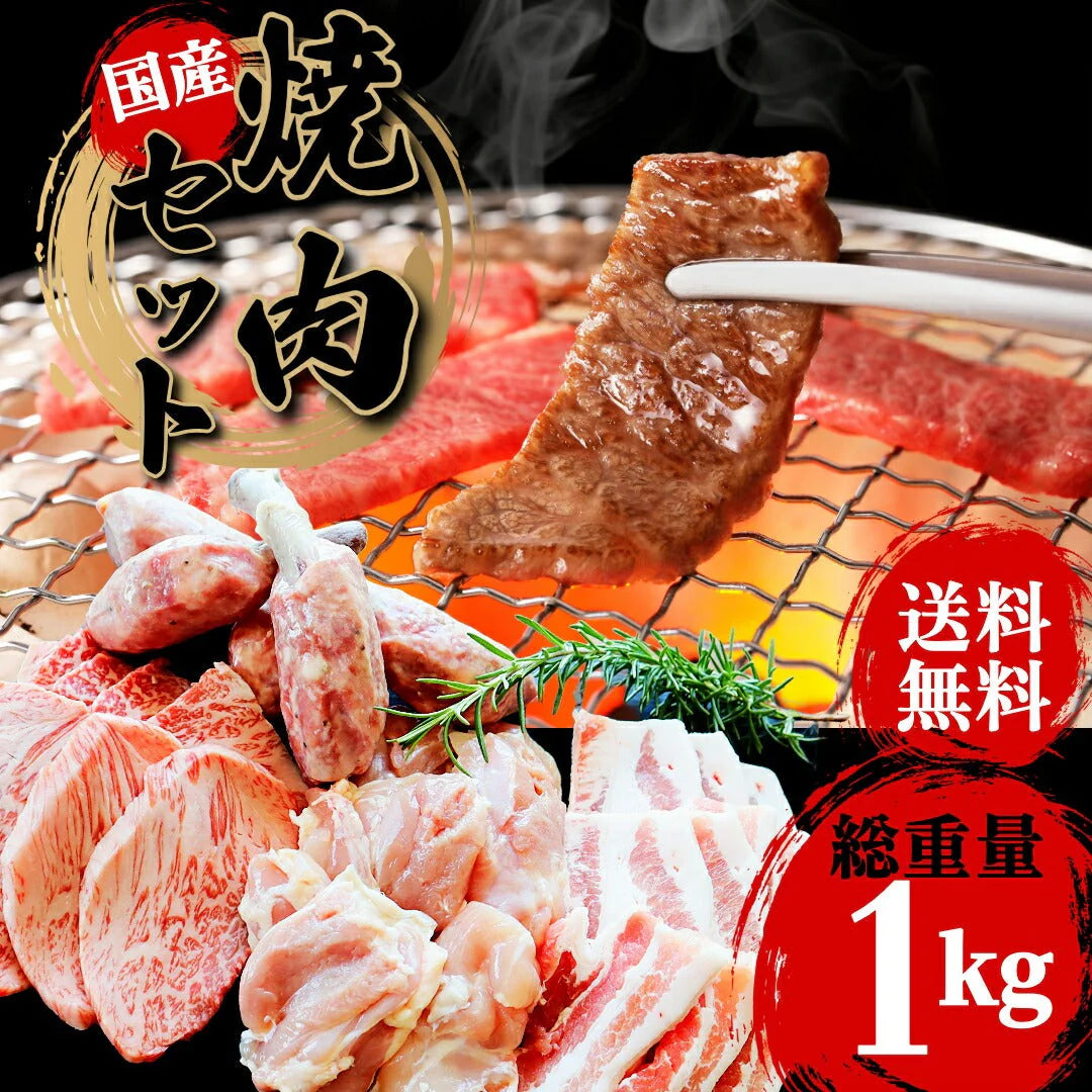送料無料 国産 焼き肉セット 1kg 真空冷凍 焼肉 おうち焼き肉 おうちごはん 和牛カルビ 豚バラ肉 鶏もも肉 リブフランク 牛肉 豚肉 鶏肉 骨付きソーセージ リブフランク 大容量 2人分 BBQ バーベキュー 簡単 ウインナー