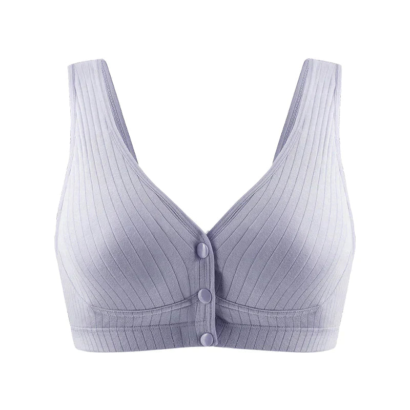 ブラジャー グレー Lサイズ 授乳ブラ ベスト型 哺乳用 インナー 前開き ノンワイヤー ナイトブラ コットン  妊娠 出産 下着 肌着 育児 マタニティ 通気 ボタン片手開閉 綿