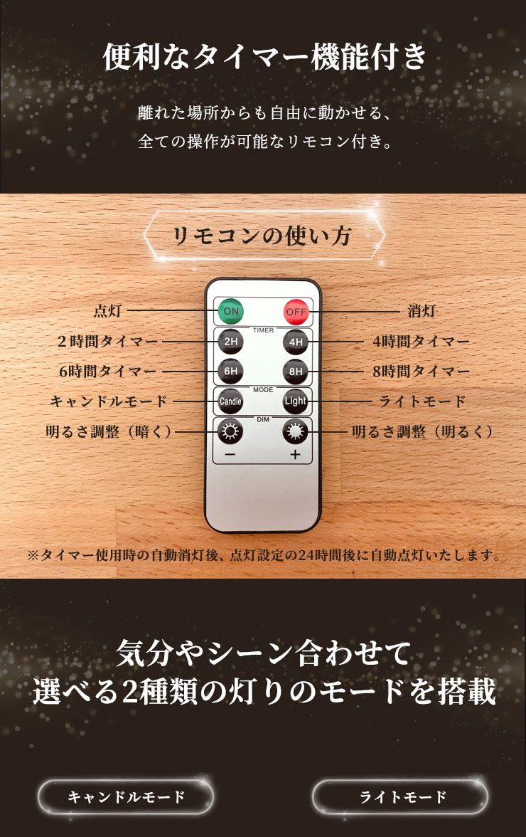 (メルト)LED キャンドルライト 3本セット 選べる3タイプ リモコン付き 蝋製 点灯モード 明るさ調節 電池式 タイマー機能 自動消灯 安心 安全 防炎 おしゃれ 間接照明 リラックス 寝室 リアル ろうそく 蝋燭 キャンドル