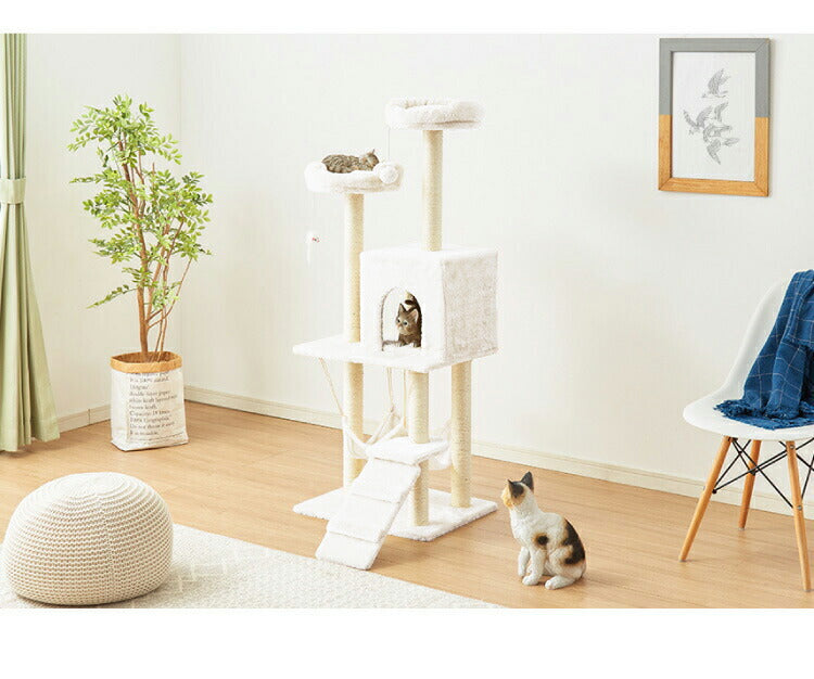 (ダークグレー)キャットタワー 据え置き スリム 省スペース おしゃれ ハンモック付 高さ130cm 猫タワー キャットハウス 爪とぎ 運動不足 ストレス解消 猫用品 ペット用品 頑丈 安定 猫 ねこ 隠れ家 多頭飼い 猫ハウス おもちゃ 爪研ぎ 麻紐 子猫【送料無料】