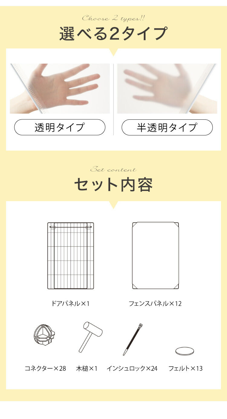 (透明ホワイト)ペットフェンス 半透明 透明 置くだけ 50×70cm ドア付き 防水仕様 滑り止め 組立簡単 コンパクト ジョイント式 ペットサークル ペットケージ ペットフェンス 柵 ドックケージ 犬 猫 ペット用品 屋内 広い 脱走防止 仕切り 【送料無料】