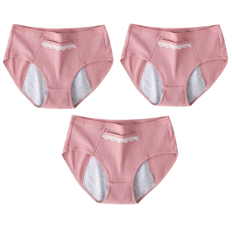 サニタリーショーツ ピンク Lサイズ 3枚入 レディース 綿 ストレッチ 生理用 パンツ 防水ゾーン 漏れ防止 ポケット 下着 通気性抜群 女性 中学生 高校生 20代 30代 40代