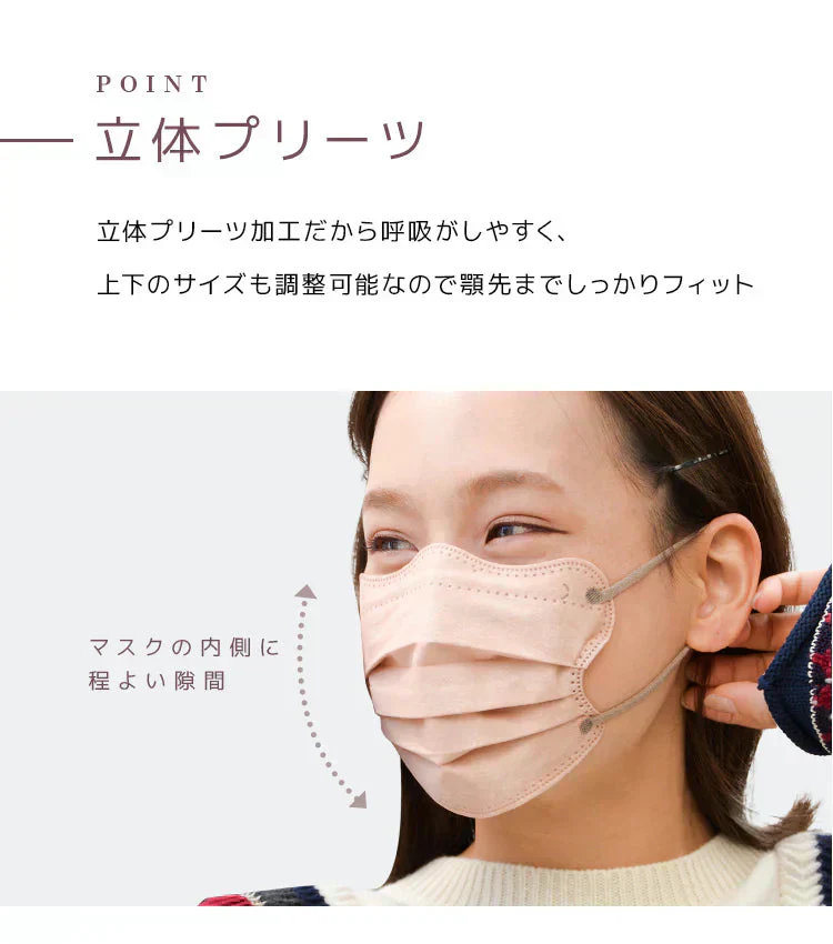【やや小さめサイズ】【ピンクベージュ】【100枚セット】 4Dマスク お買い得　訳あり品　数量限定　カラーマスク 　ジュエルフラップマスク