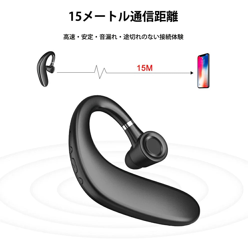 (ブラック)ブルートゥースイヤホン Bluetooth 5.0 ワイヤレスイヤホン 耳掛け型 ヘッドセット 片耳 最高音質 マイク内蔵 日本語音声通知 180°回転 超長待機 左右耳兼用 w043B(ブラック)