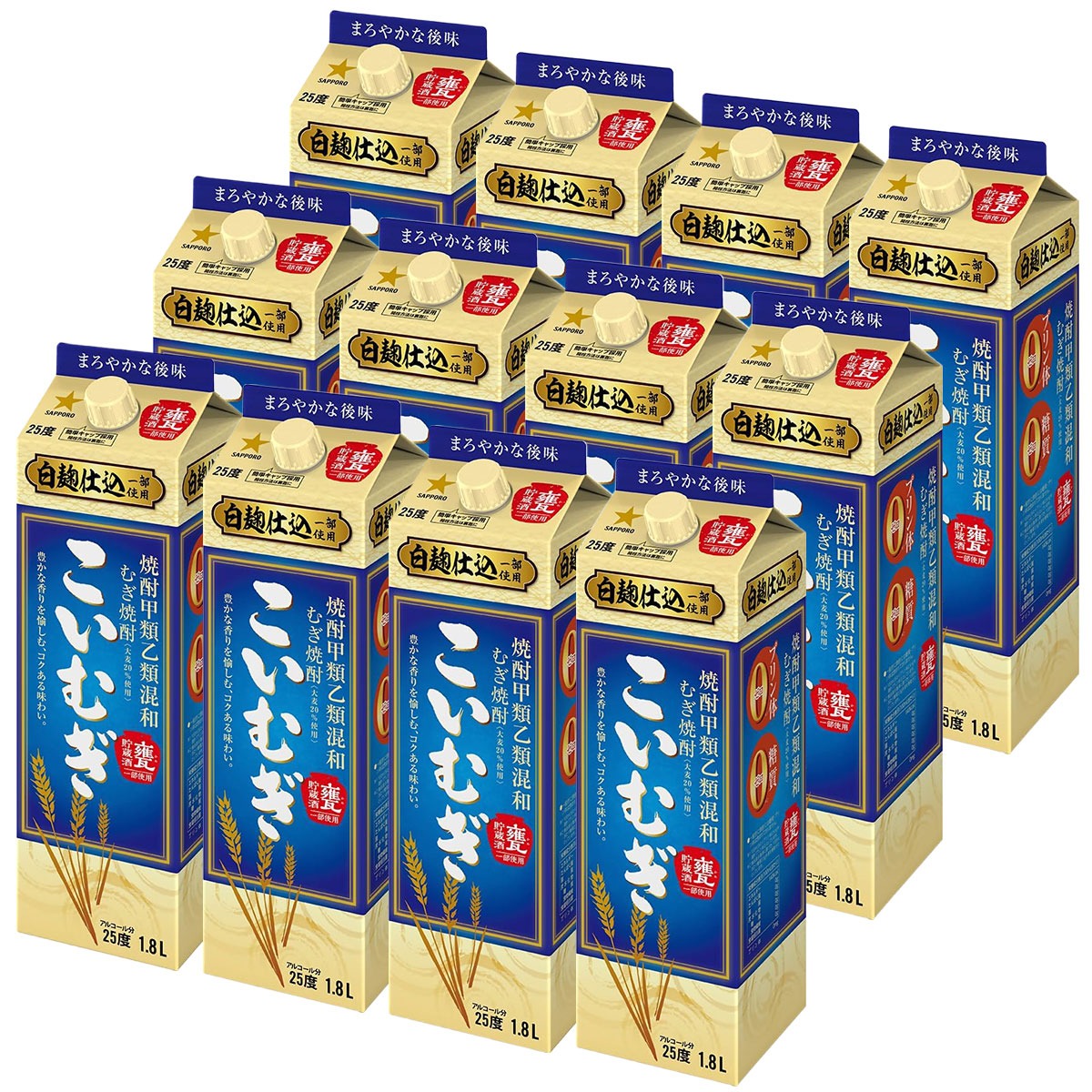【送料無料】サッポロ 甲乙混和 こいむぎ 麦 25度 パック 1800ml 1.8L×12本 【北海道・沖縄県・東北・四国・九州地方は必ず送料が掛かります】