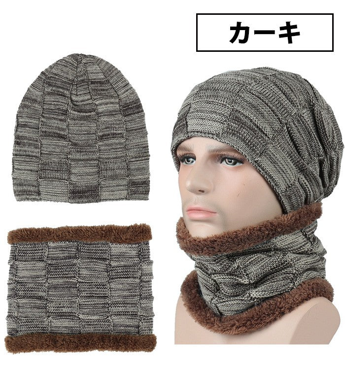 【カーキ】【予約商品・発送時期は商品説明に記載】ニット帽 ネックウォーマー メンズ レディース スヌード 2点 セット 秋冬 黒 男女兼用 ニット帽子 ニットキャップ マフラー 防寒 マスク おしゃれ 送料無料 ギフト プレゼント