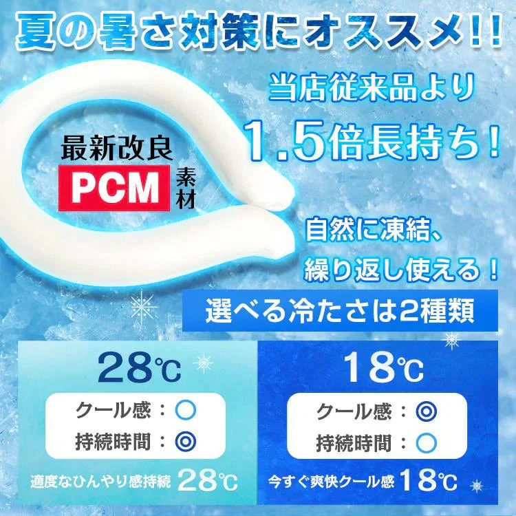 爽快リング 「28℃ ライトブルー Mサイズ＆Lサイズ2本セット」 ネック リング クーラー PCM冷感 冷却 熱中症対策