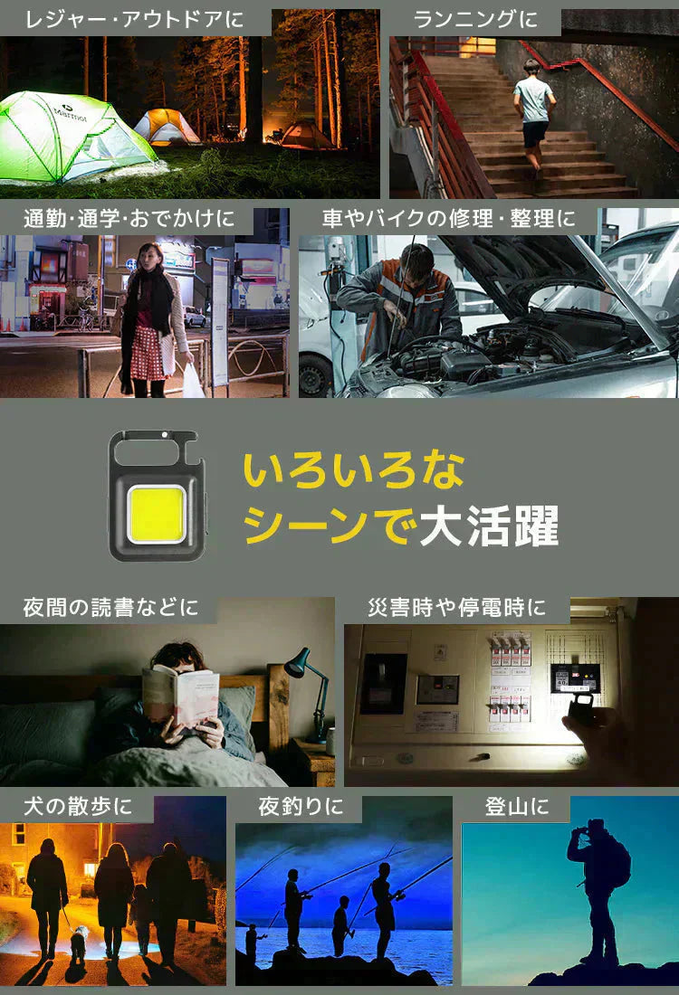 ミニ投光器 2個セット COBライト 充電式 小型ライト COB LED ライト 高輝度 1000lm IPX4 防水 4種点灯モード LED 投光器 作業灯 小型 携帯 ミニ ライト ハンディライト 懐中電灯 栓抜き 軽量 強力磁石付き