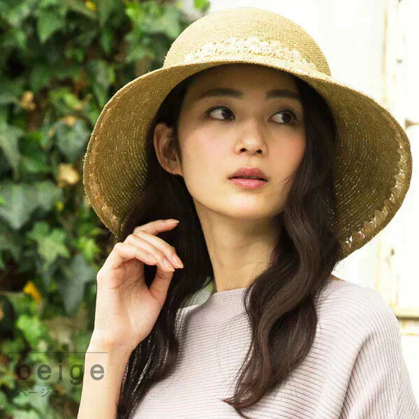 【フリー56-58.5cm-ベージュ】【商品名：ツートーンラフィアハット】