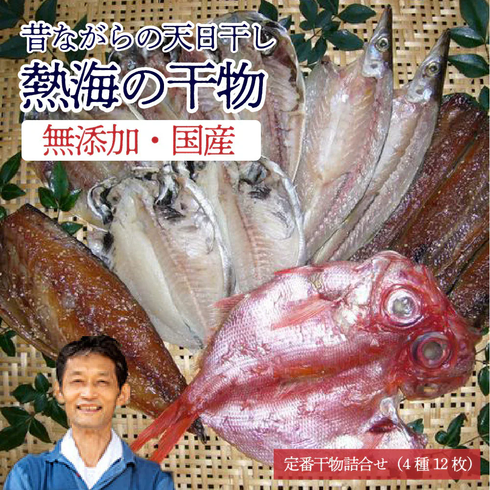 定番干物詰合せ（4種12枚）国産 無添加 熱海 干物セット 詰め合わせ 干物 おかず 真あじ干し さば塩干し あじしょう油干し さんましょう油干し 真いか一夜干し きんめ鯛干し えぼ鯛 かます さばしょう油干し