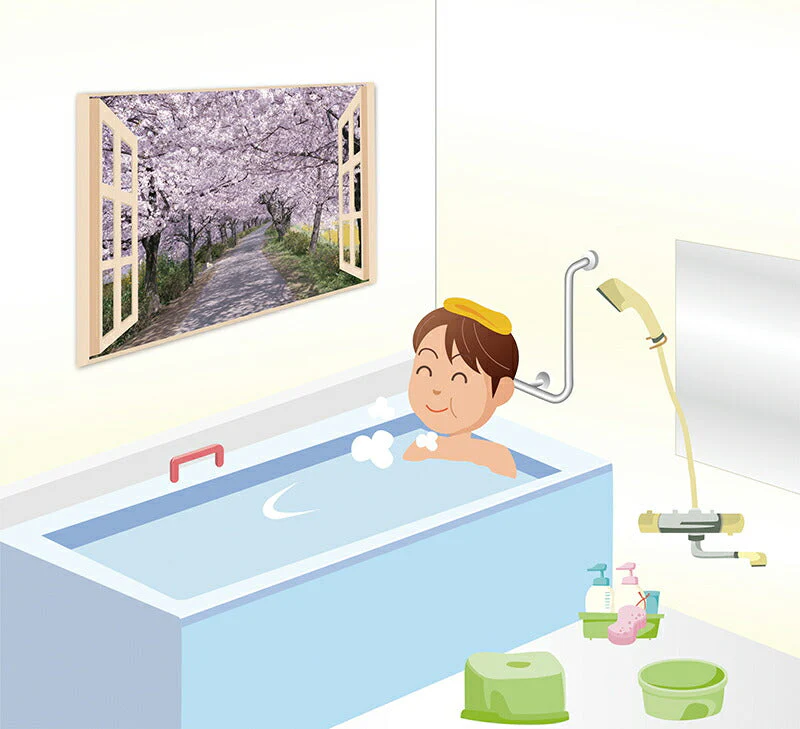 お風呂 浴室 バスルーム ポスター 風景 / 四季彩 日本の四季 4枚セット 52×73cm / 貼り直しOK バスグッズ お風呂グッズ お風呂に張れる壁紙 日本製